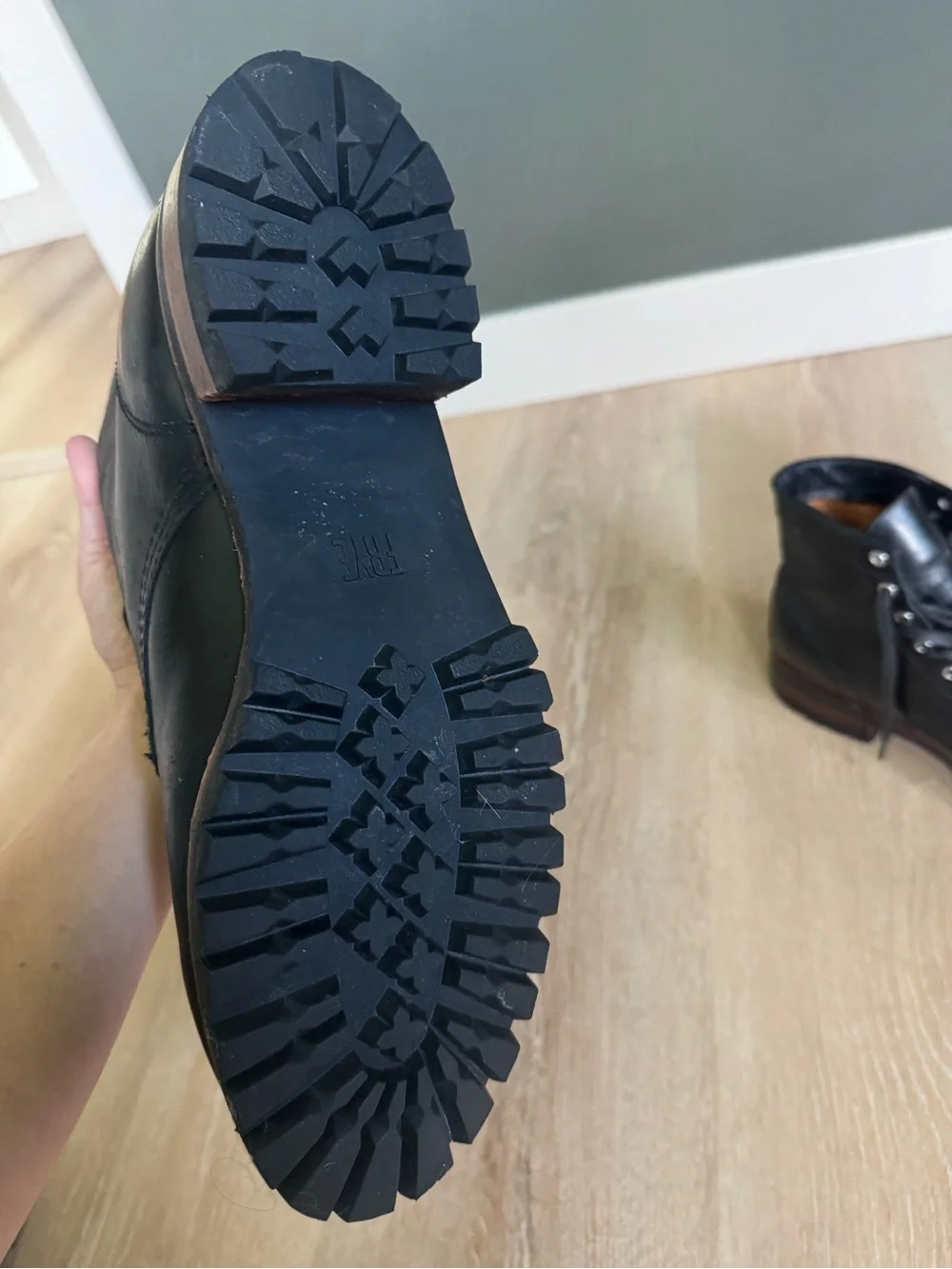 Frye Black Leather Lace-Up Lug Sole Boots
